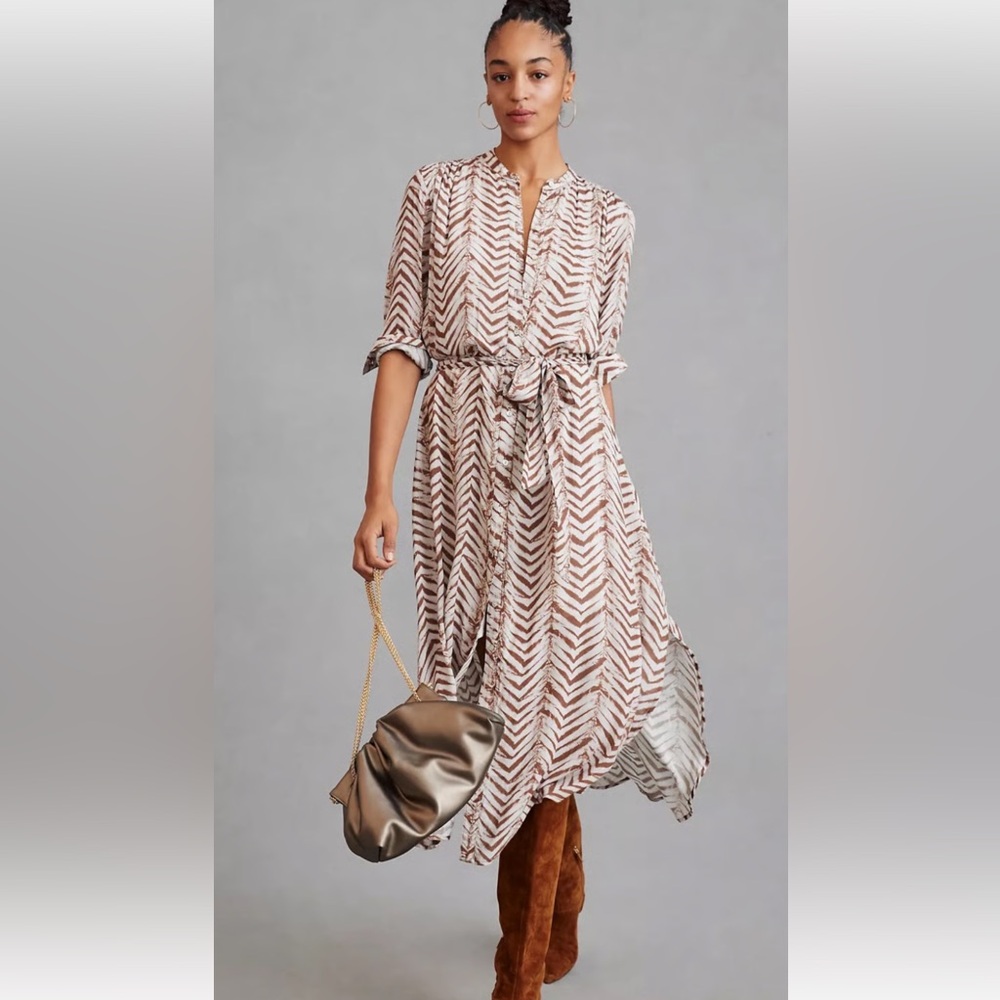Cloth & Stone Brown and Cream  Midi Dress Anthropologie B26 so nice
